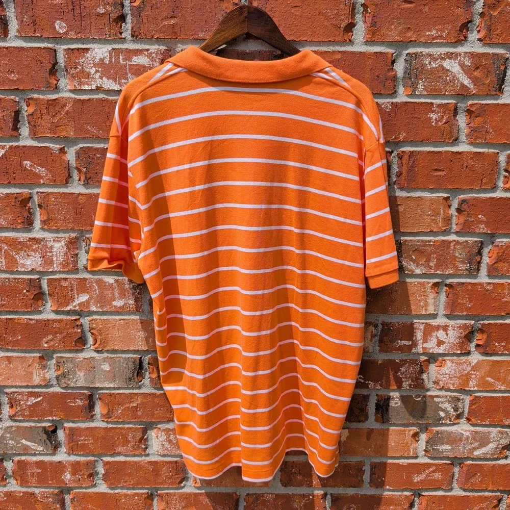 Polo Ralph Lauren Polo Shirt Mens XL Orange White Striped Short Sleeve Pony Logo
